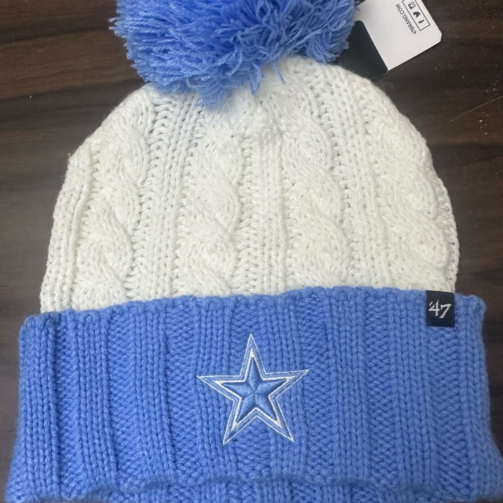 Blue and White Kids Pom-Pom Beanie